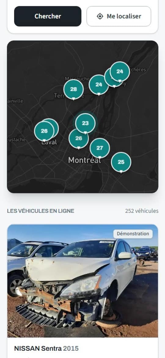 Enregistrement de la carte de piezia.com sur téléphone : les cours de démonstration et leur nombre de chars, vues de plus haut, puis de plus près.